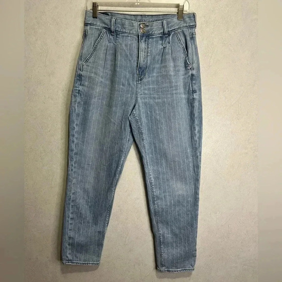AMERICAN EAGLE Retro Y2k 90’s Striped HIGH WAIST MOM JEANS Baggy Size 8 - Picture 1 of 9